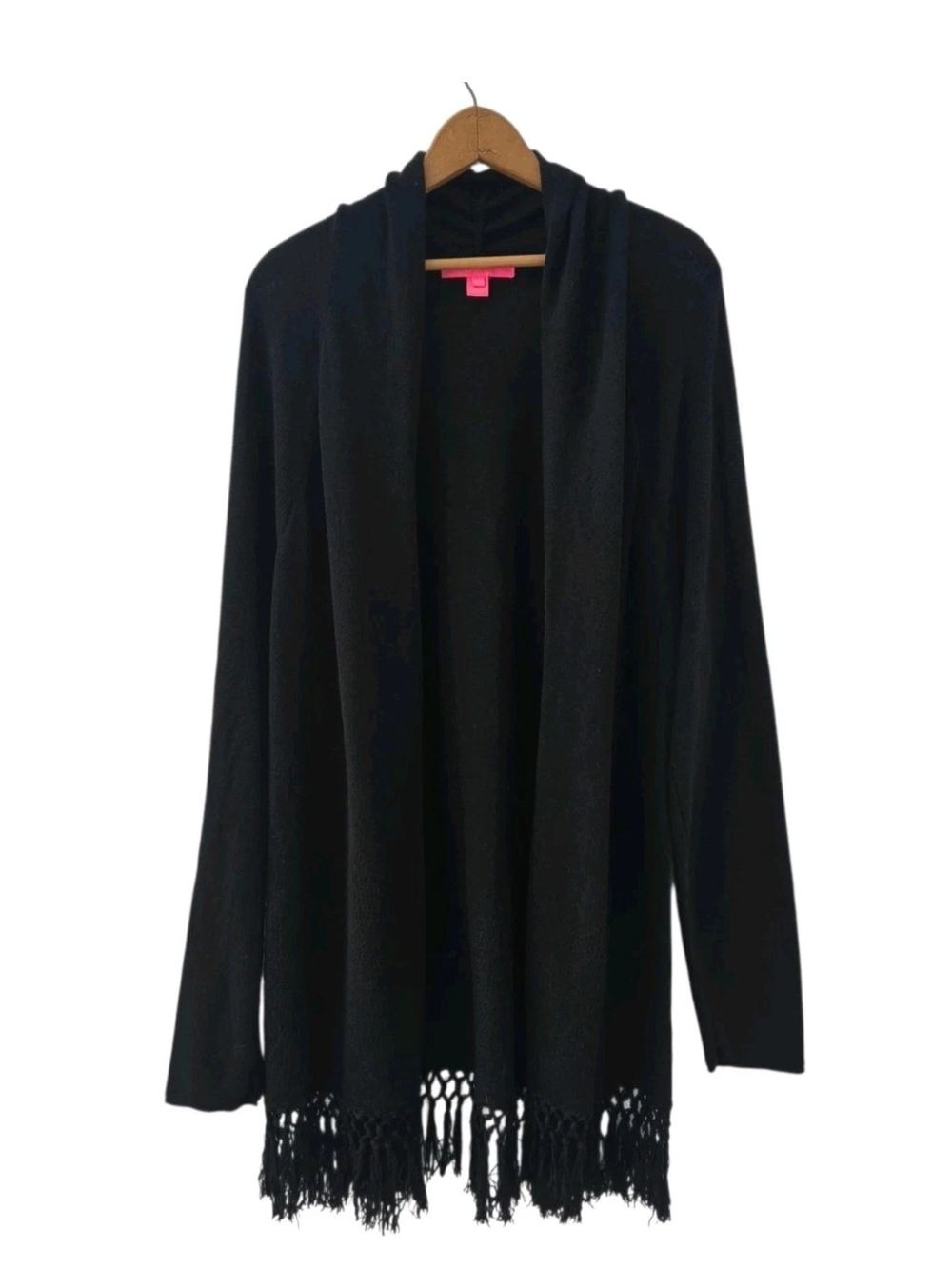 Lilly Pulitzer Tatum Long Fringe Hem Cardigan Sweater XXL Black Cotton Blend